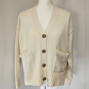 The Drop Chunky Knit Cream Button-Up Cardigan With Pockets Womens Size Small